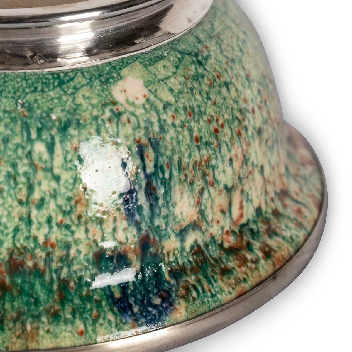 photo vintage 20th Century French Flambé Glaze Pottery & Silver Mounted Bowl, C.1900