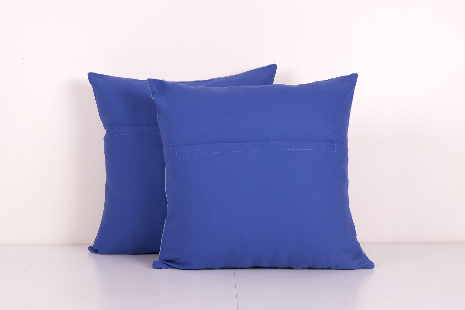 Traditional Navy Blue Silk Suzani From Uzbekistan, Set Of Two Duck Hand Embroidered Cushion Cover 19'' X 19'' photo Textiles