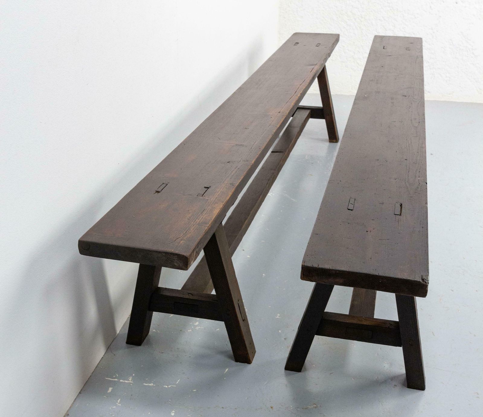 Pair Of French Antique Style Farmhouse Benches Massive Pine Circa 1930 photo 1469.0