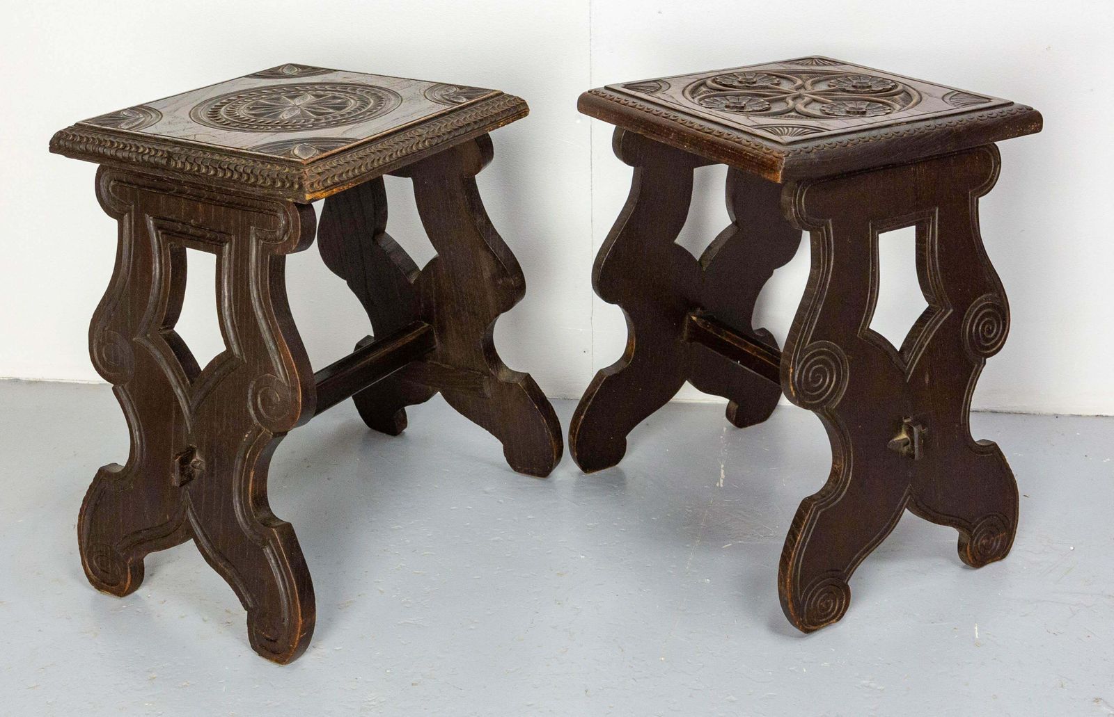 French Massive Chestnut Pair Of Stools From Britanny, Late 19th Century £1,068.47per Set photo furniture