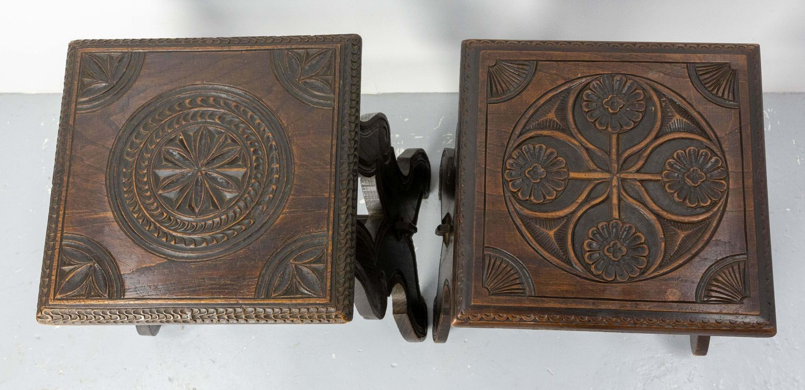 French Massive Chestnut Pair Of Stools From Britanny, Late 19th Century £1,068.47per Set photo vintage