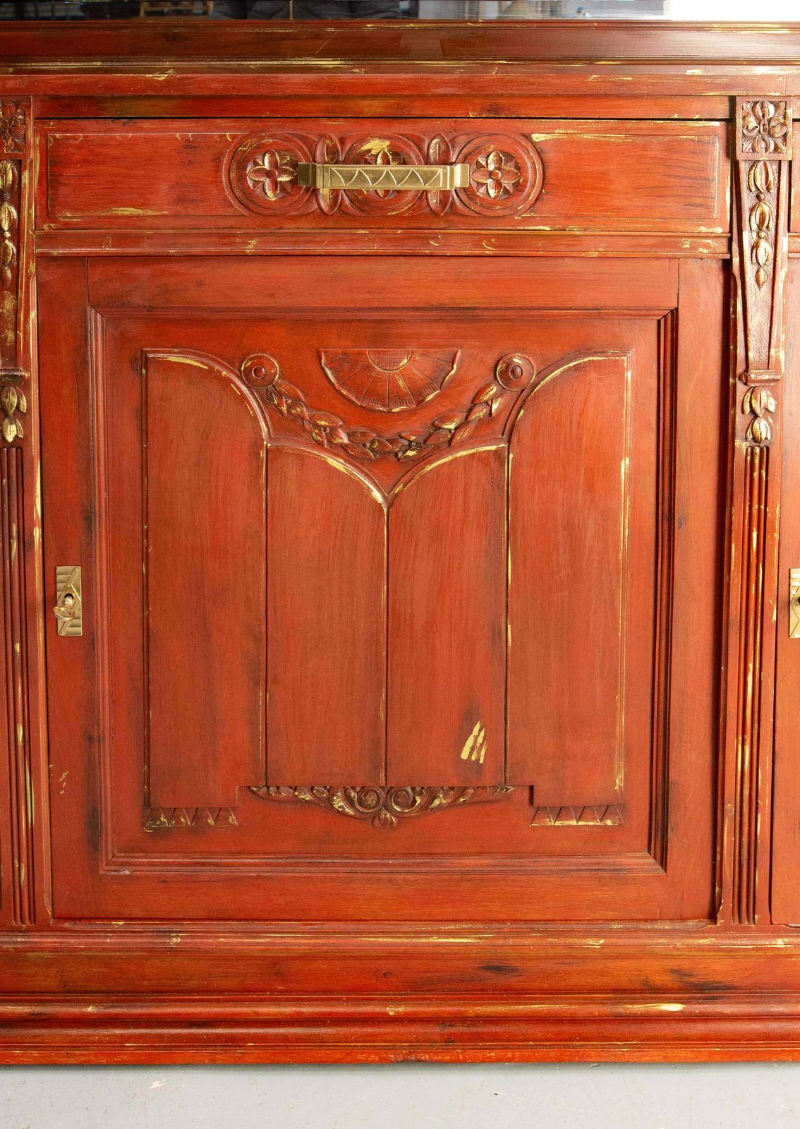 1550.0 French Walnut Cabinet Deux Corps Buffet Red And Gold Patinated, Circa 1920 photo