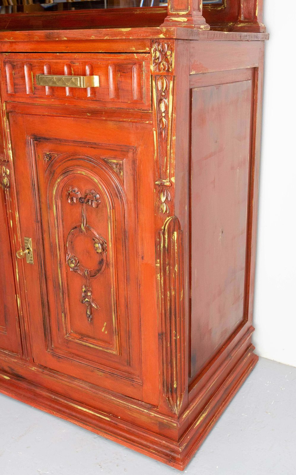 photo vinterior French Walnut Cabinet Deux Corps Buffet Red And Gold Patinated, Circa 1920