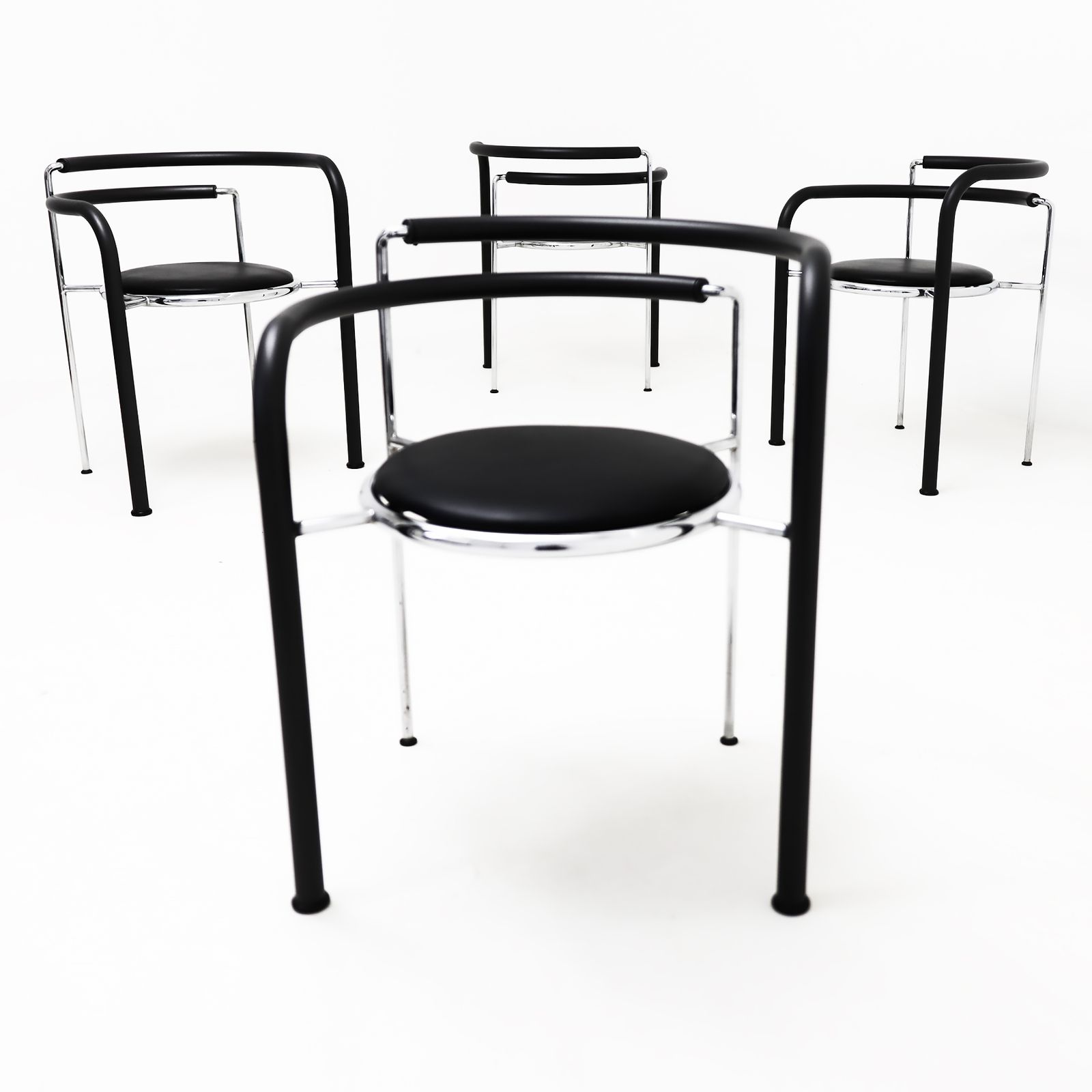 A Set Of 4 Rud Thygesen And Johnny Sorensen Dark Horse Chairs In Chrome And Black Leather photo buy