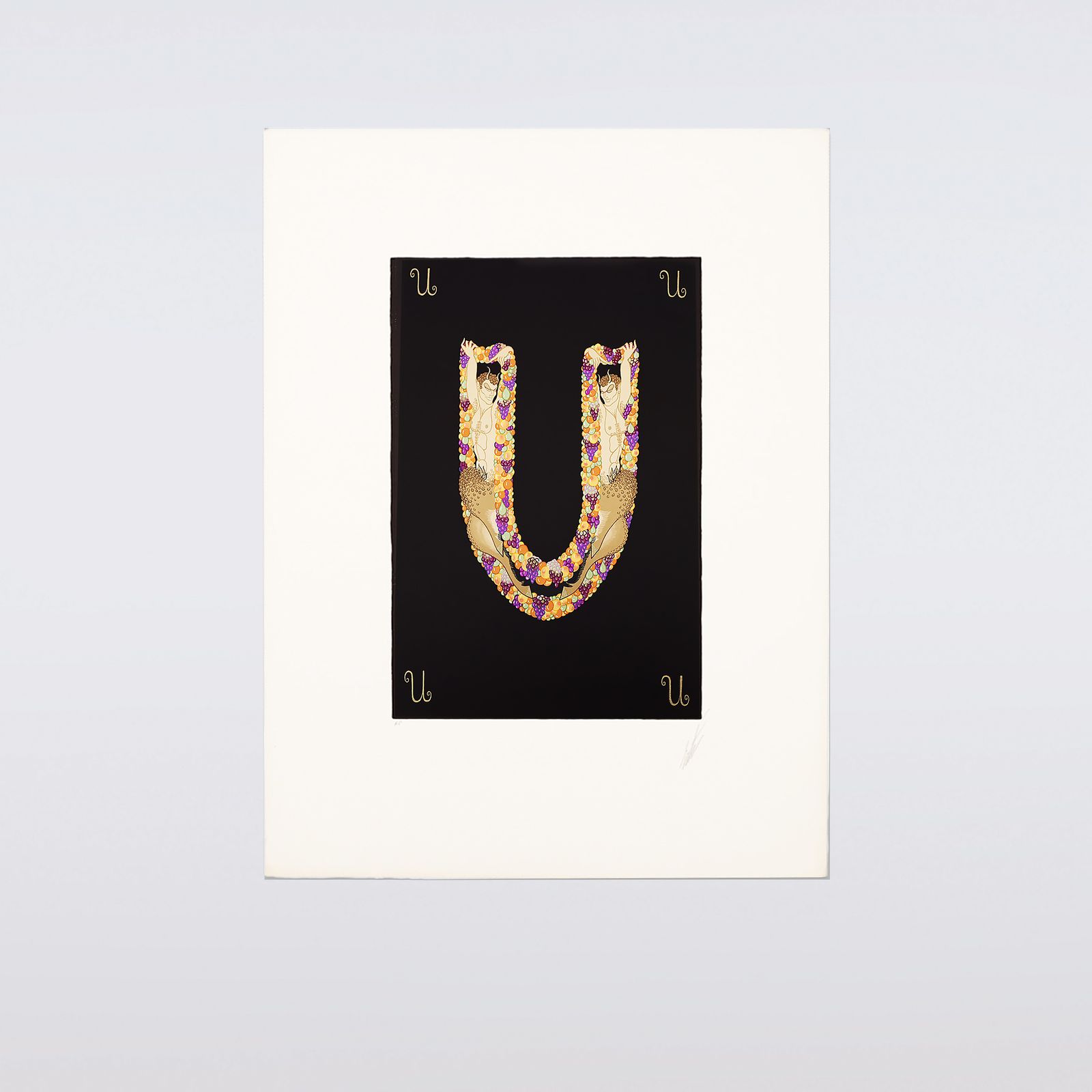 Rare Artist Proof Letter ‘U’ Erté (Romain De Tirtoff)  Alphabet Limited Edition Serigraph Print From 1976 photo vintage