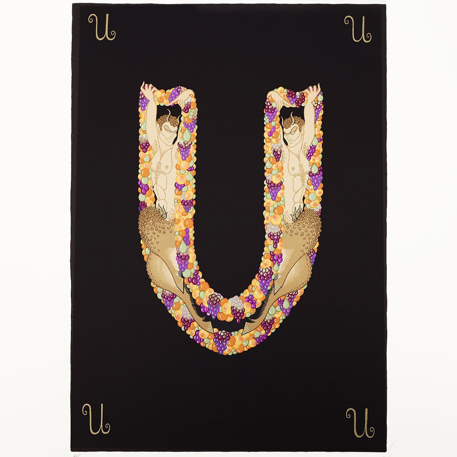 Rare Artist Proof Letter ‘U’ Erté (Romain De Tirtoff)  Alphabet Limited Edition Serigraph Print From 1976 photo furniture