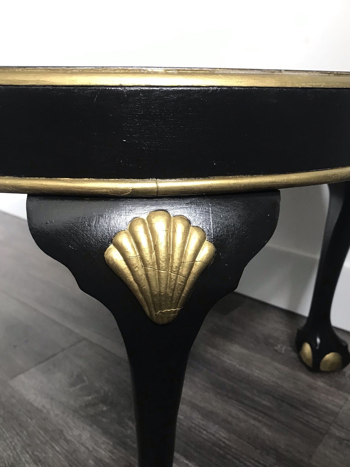 Black And Gold Vintage Coffee Table With Claw And Ball Feet photo vinterior