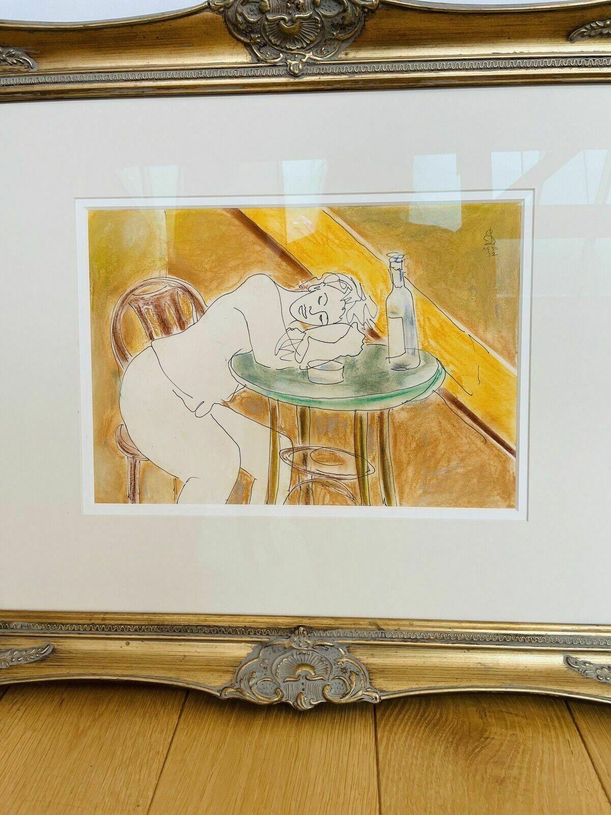 Original Hugo "Puck" Dachinger Pen & Pastel Drawing Of A Waitress, Framed photo buy