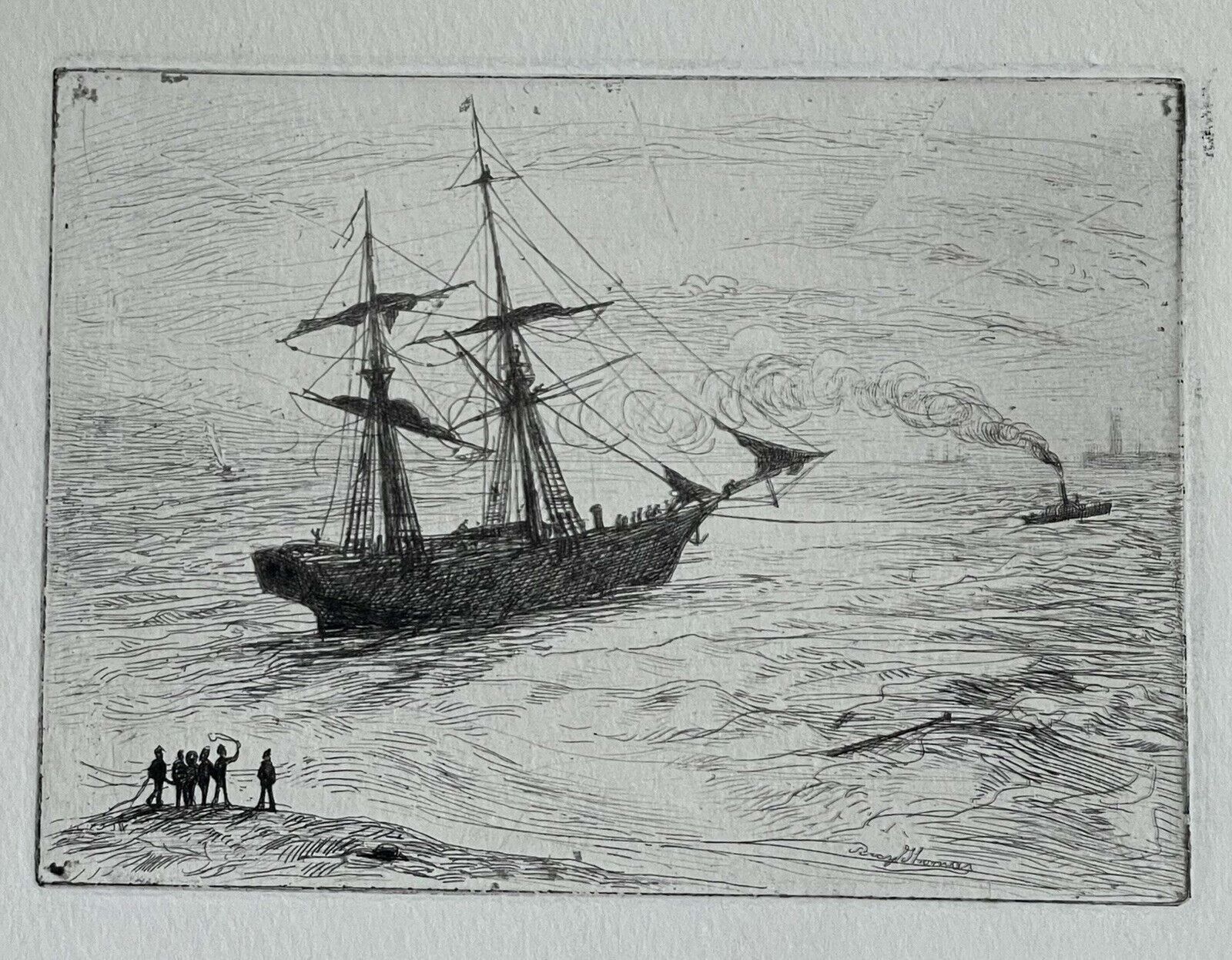 Two 1800s Original Percy Thomas Etchings "Rescued From The Sea/Saved" photo for sale
