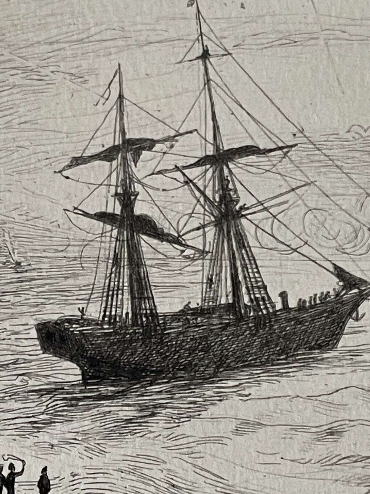 Two 1800s Original Percy Thomas Etchings "Rescued From The Sea/Saved" photo Art
