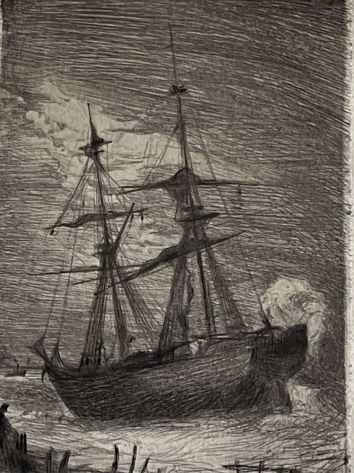 Two 1800s Original Percy Thomas Etchings "Rescued From The Sea/Saved" photo 300.0