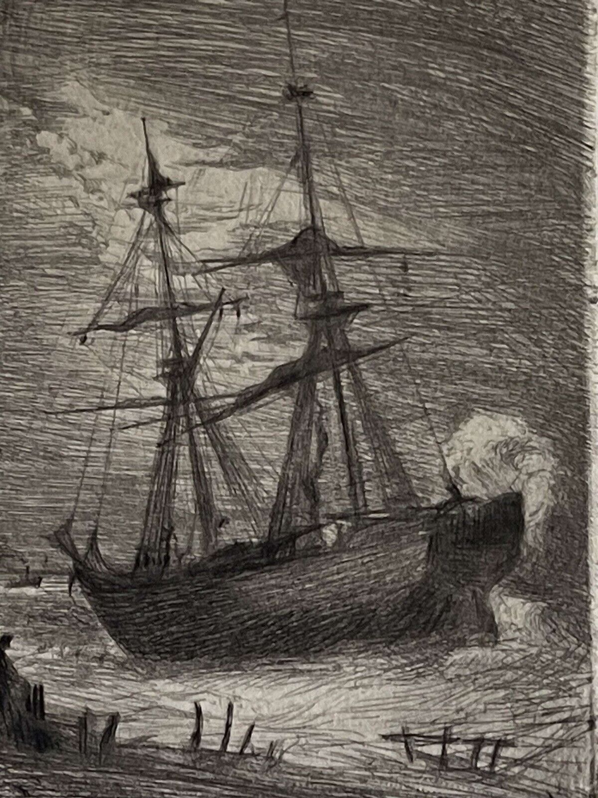 Two 1800s Original Percy Thomas Etchings "Rescued From The Sea/Saved" photo vinterior