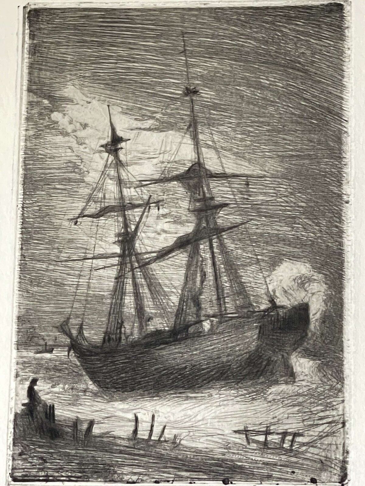 photo furniture Two 1800s Original Percy Thomas Etchings "Rescued From The Sea/Saved"