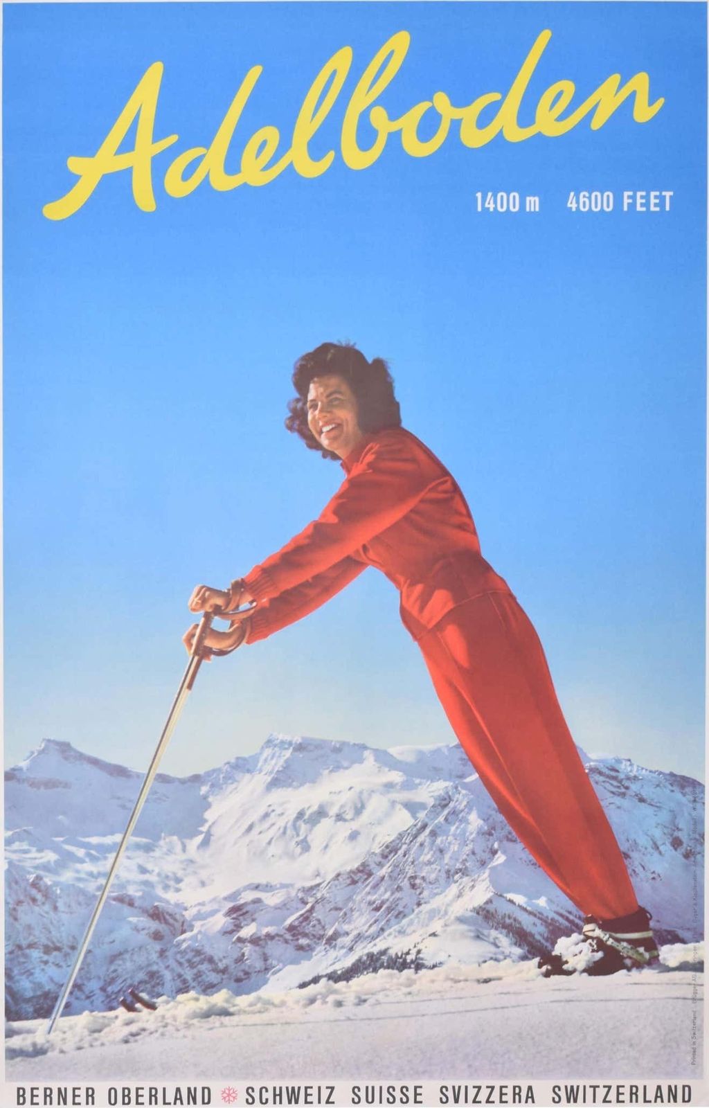 Adelboden Original Vintage Swiss Skiing Poster