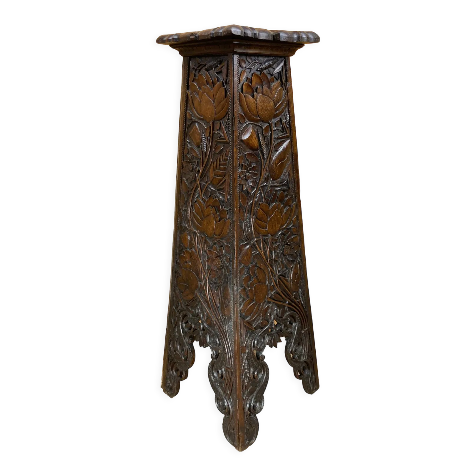 Arts And Crafts Hand Carved Pedestal, England Ca 1880