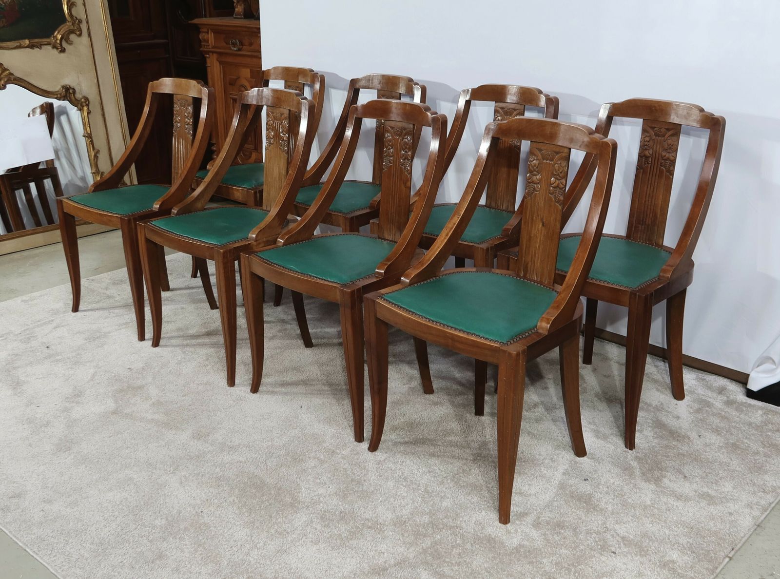 Suite Of 8 Gondola Chairs In Solid Walnut, Art Deco – 1930 photo furniture