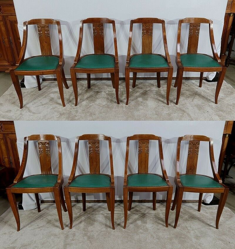Suite Of 8 Gondola Chairs In Solid Walnut, Art Deco – 1930 photo Furniture