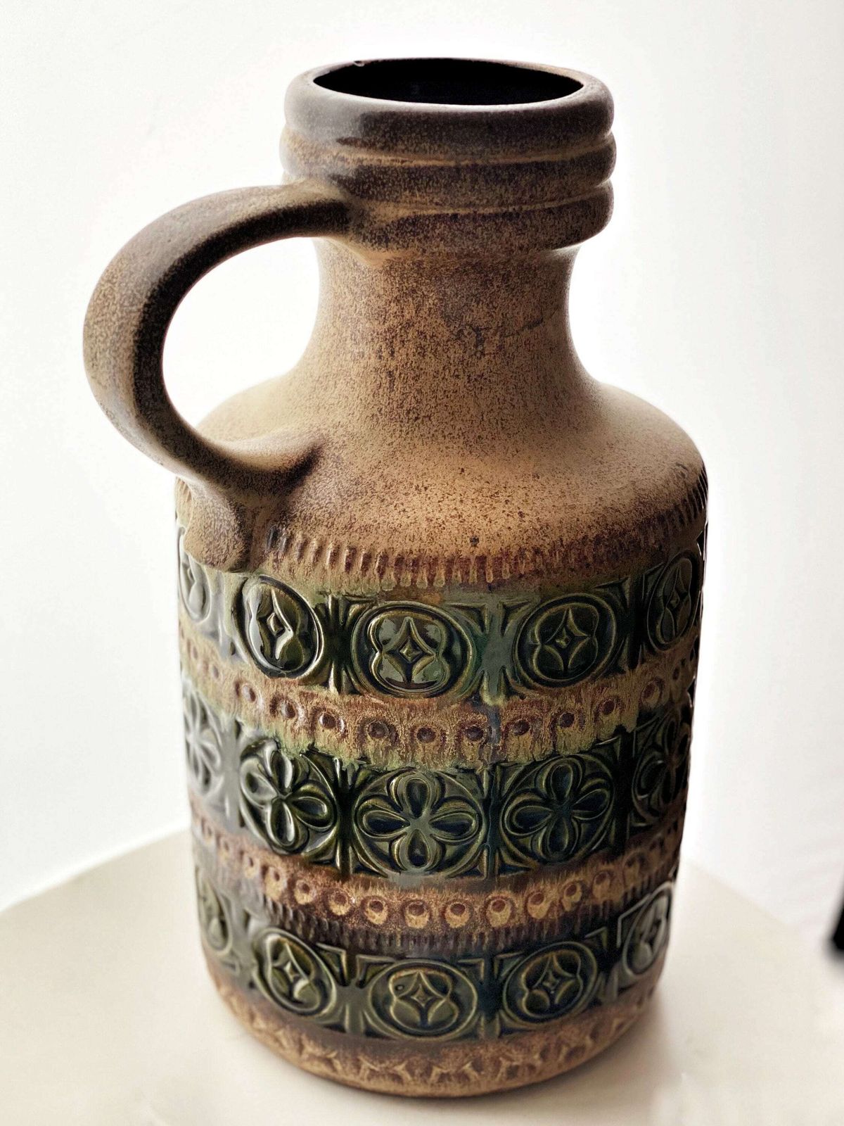 Large Scheurich West Germany Handled Ceramic Floor Vase Midcentury, 489 39, Foligno Tribal Pattern photo furniture