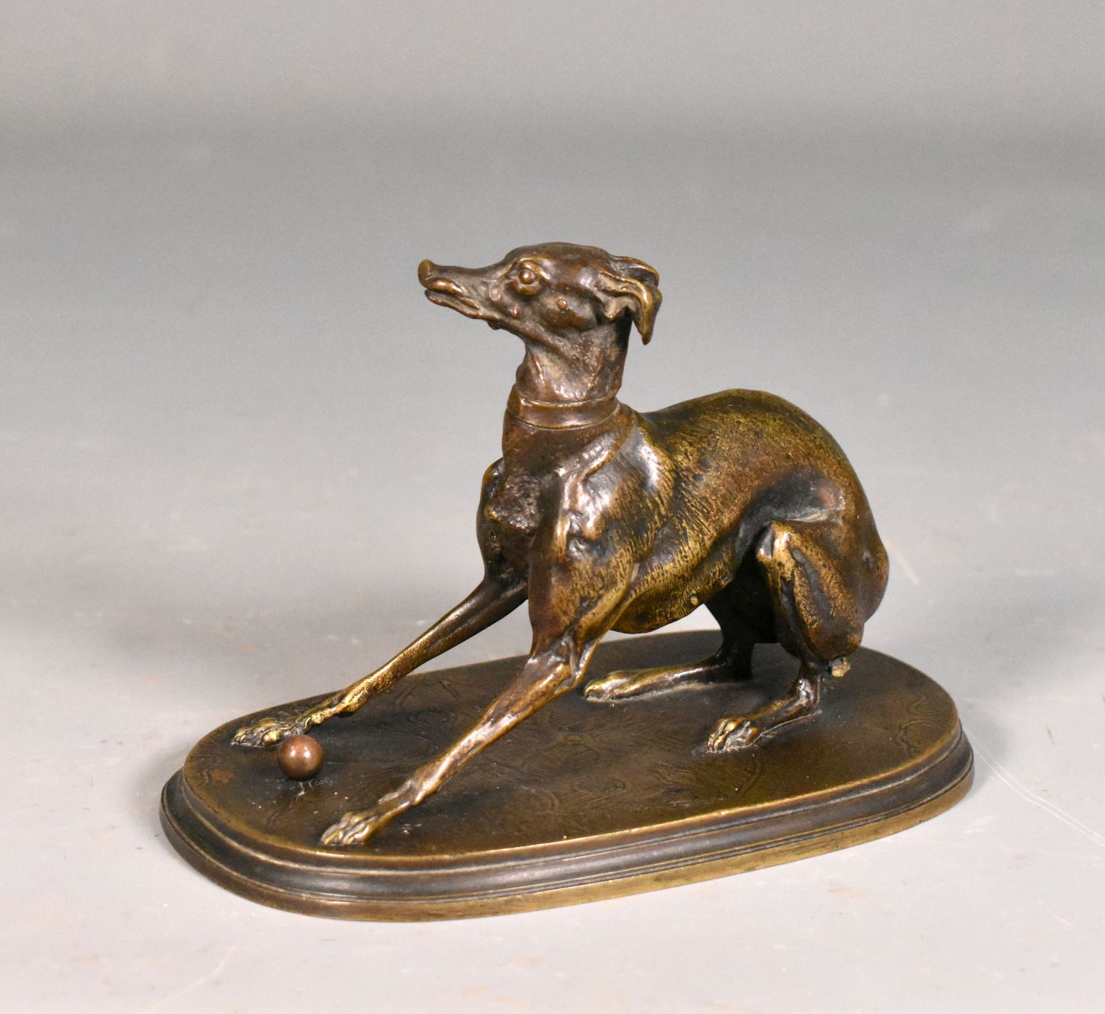 Greyhound With Ball In Bronze By Pierre Jules Mène (1810 1879) photo for sale