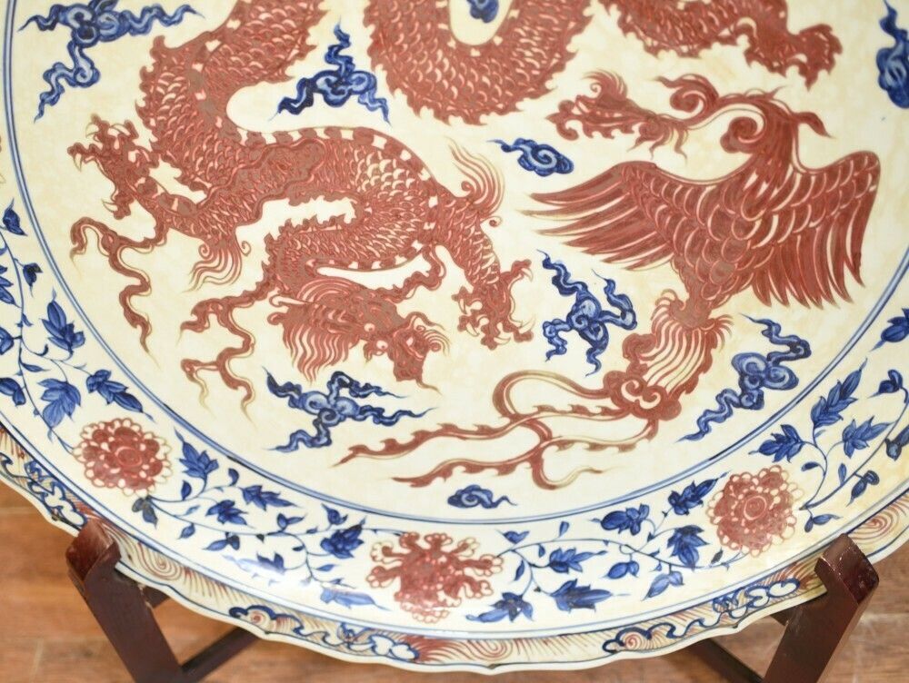 Large Chinese Porcelain Dragon Plate   Ming Pottery Plaque photo buy