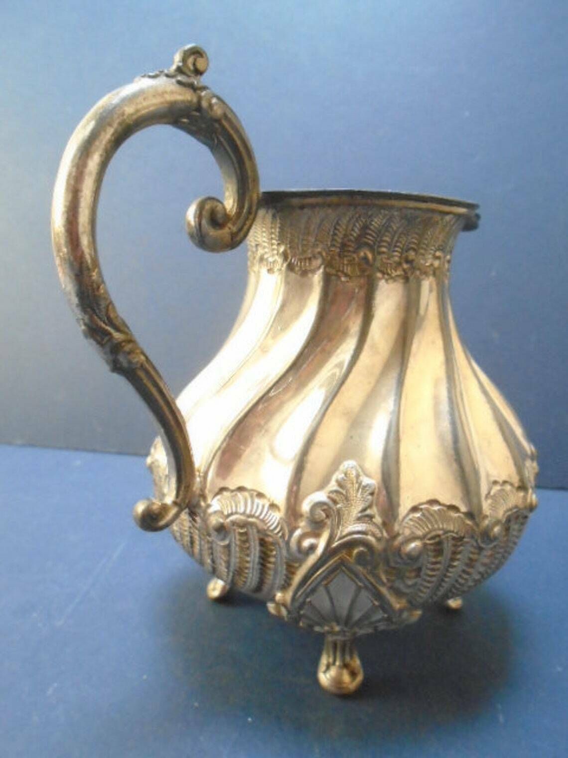Antique French Silver Plated Creamer Or Milk  Syrup  Honey Jug Circa 1900s Victorian photo for sale