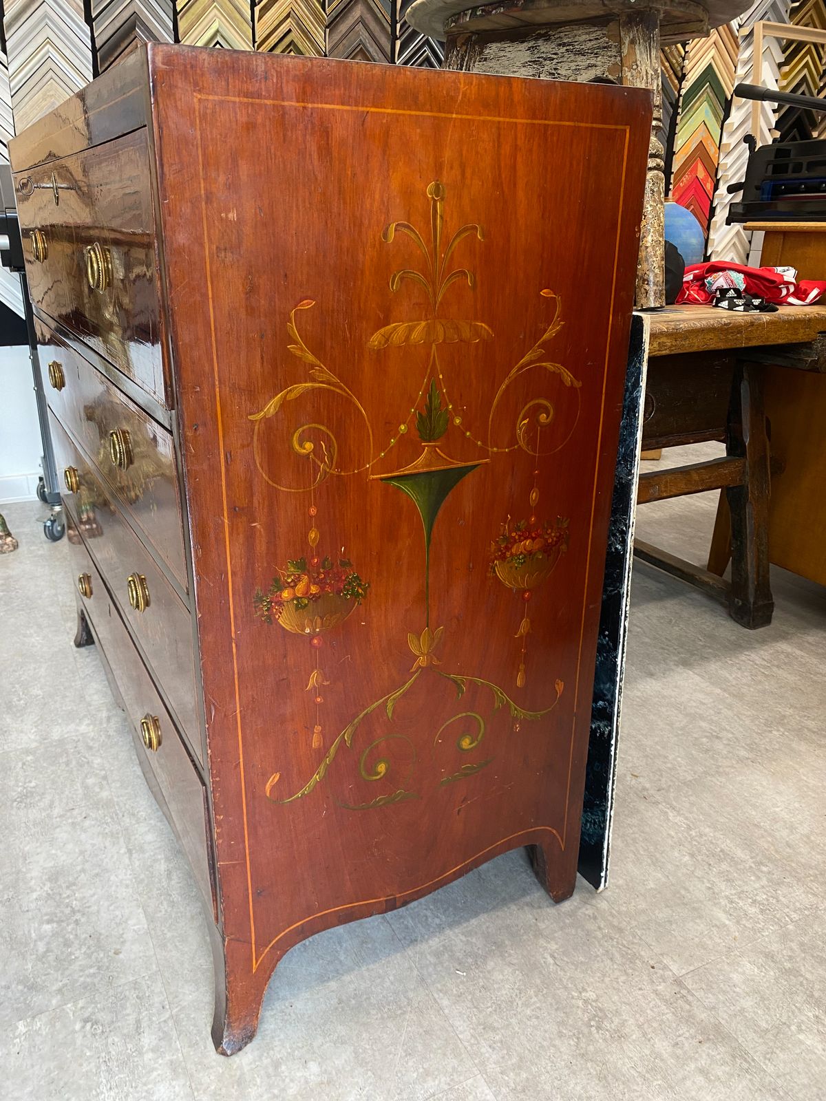 photo furniture Early 19c Sheraton Revival Style Painted Mahogany Secretaire Chest