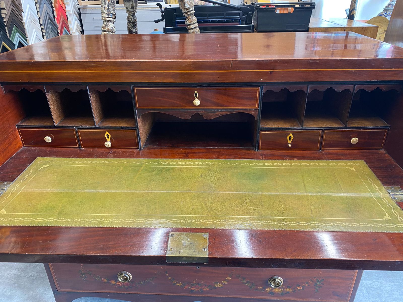 photo for sale Early 19c Sheraton Revival Style Painted Mahogany Secretaire Chest