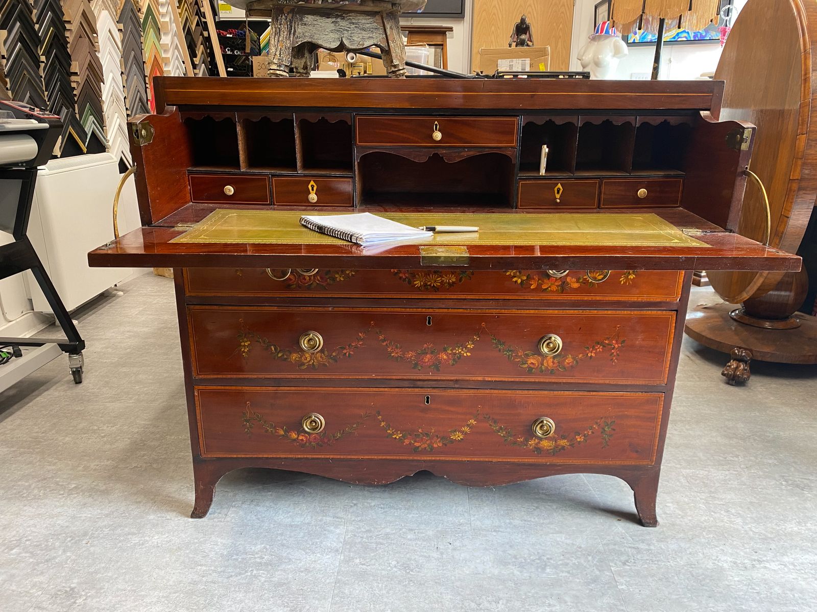 photo buy Early 19c Sheraton Revival Style Painted Mahogany Secretaire Chest