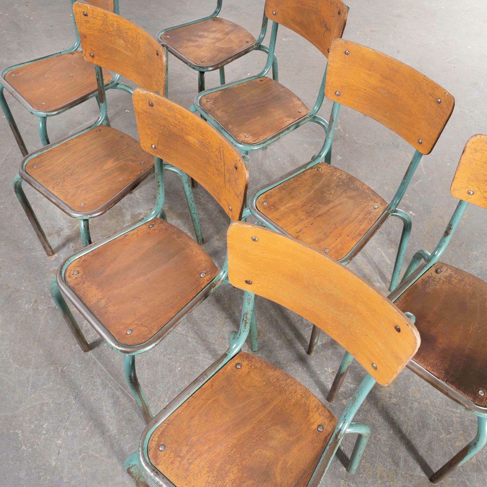 1950’s French Mullca Framed Seat Stacking Dining Chairs – Set Of Eight photo furniture