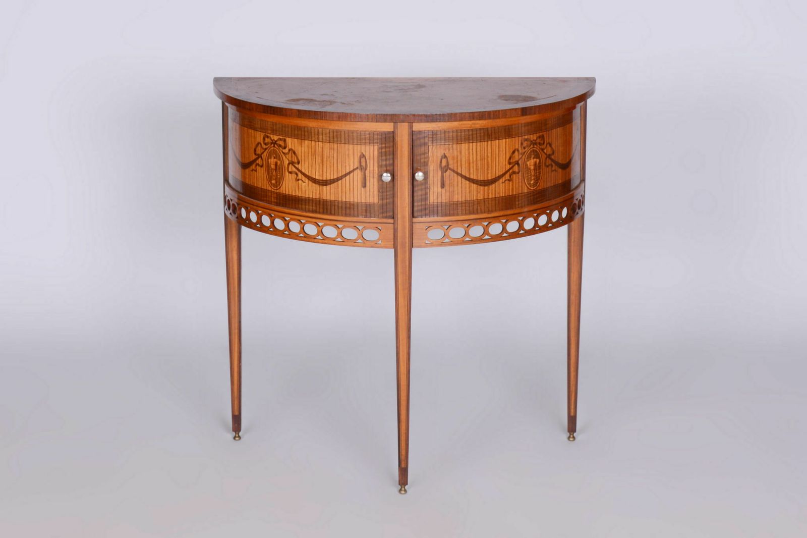 Restored Biedermeier Side Table, Walnut, Maple, Unique Marquetry, France, 1850s