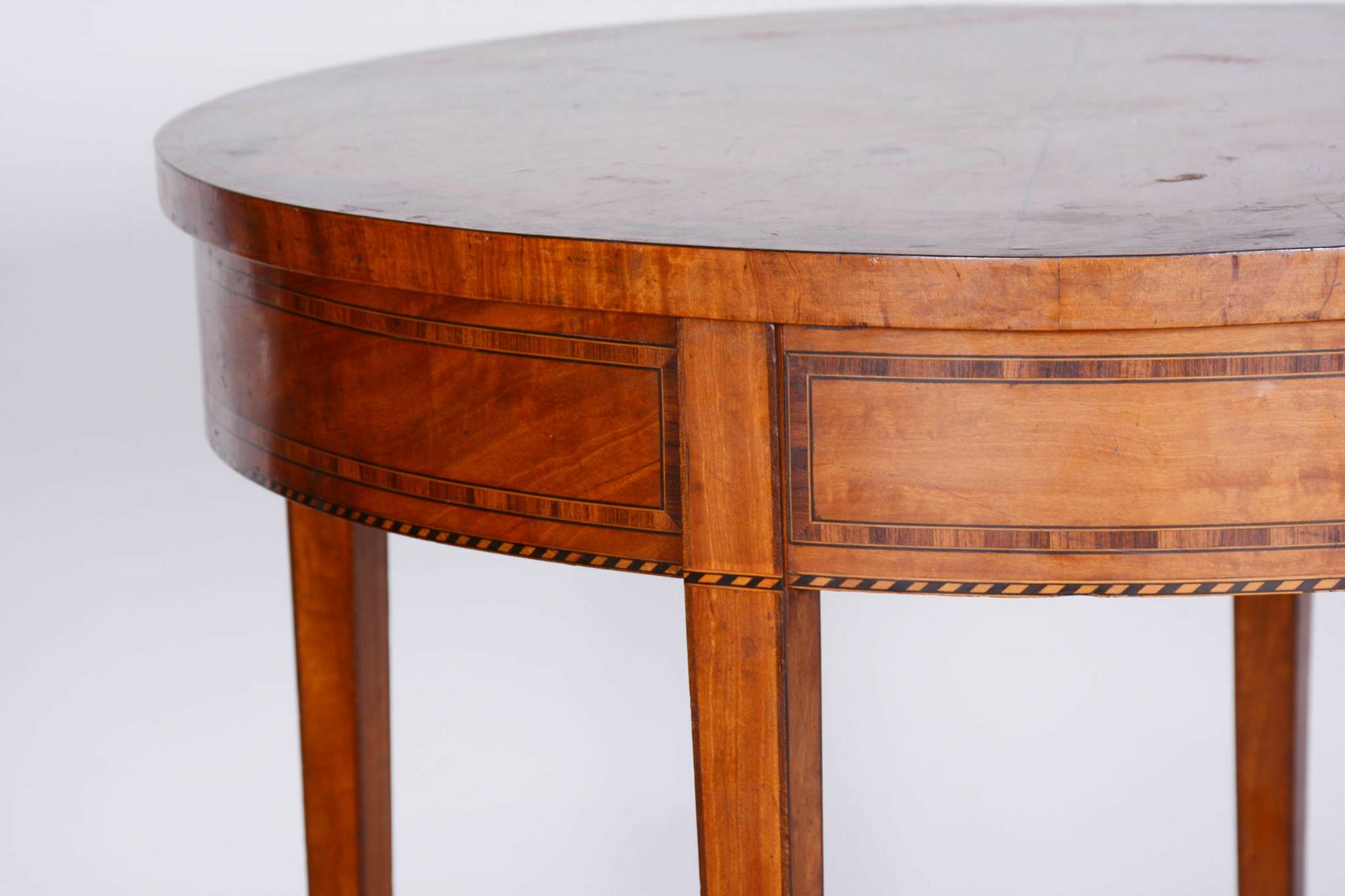 Restored Biedermeier Cherry Tree Round Table, Detailed Marquetry, France, 1850s photo buy