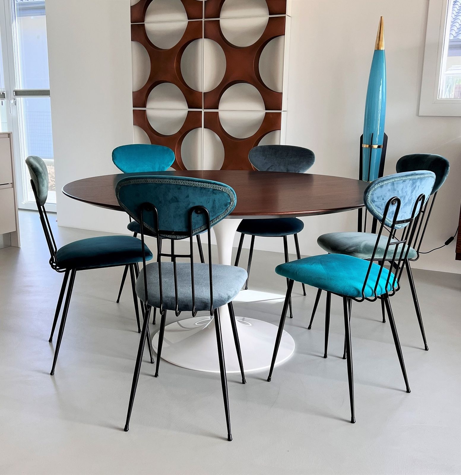 Italian Midcentury Dining Or Kitchen Chairs Re Upholstered In Velvet, 1960s photo vintage