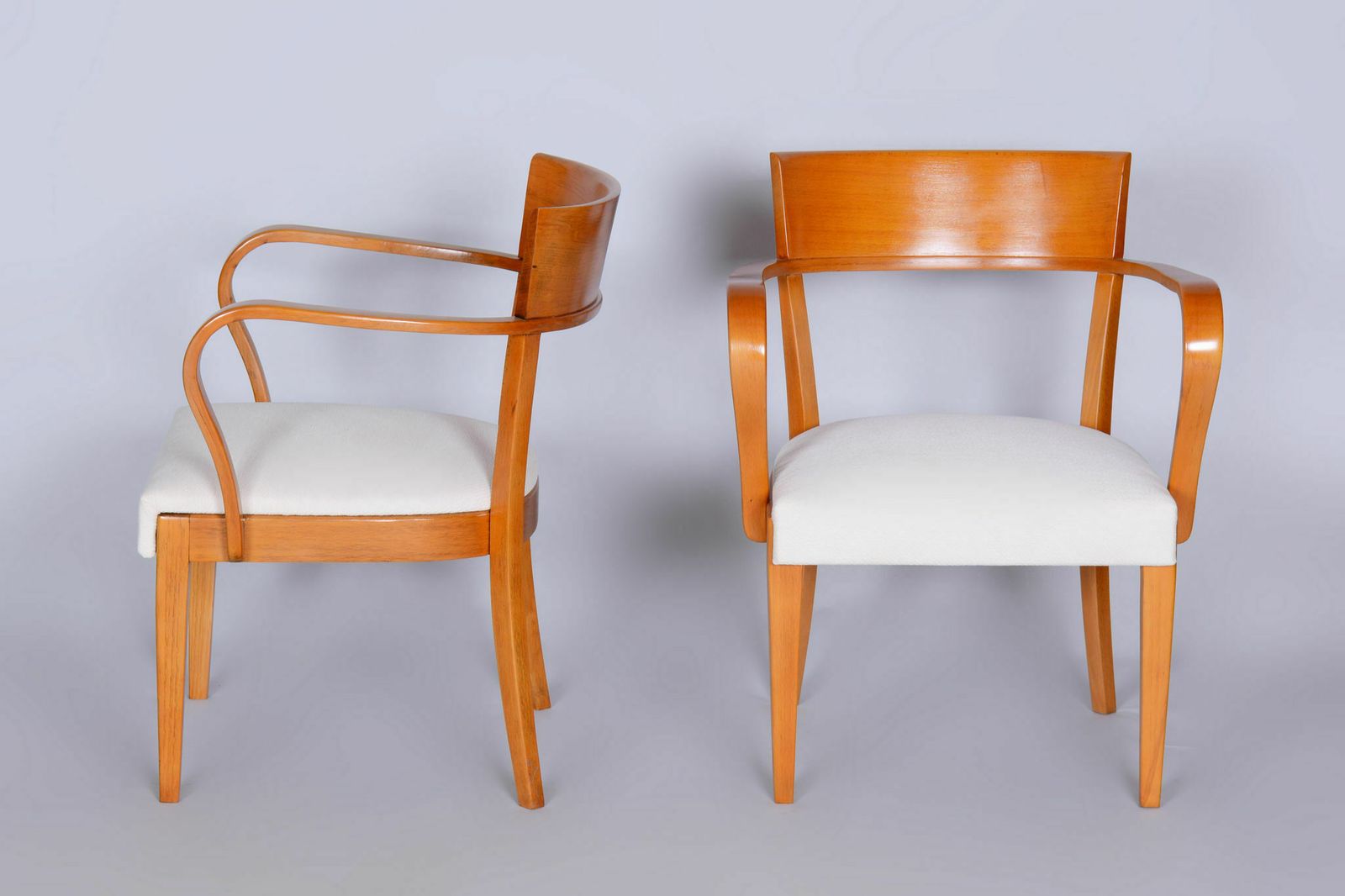 Pair Of White Artdeco Beech Armchairs, Jindrich Halabala, Up Zavody, 1930s photo 1500.0