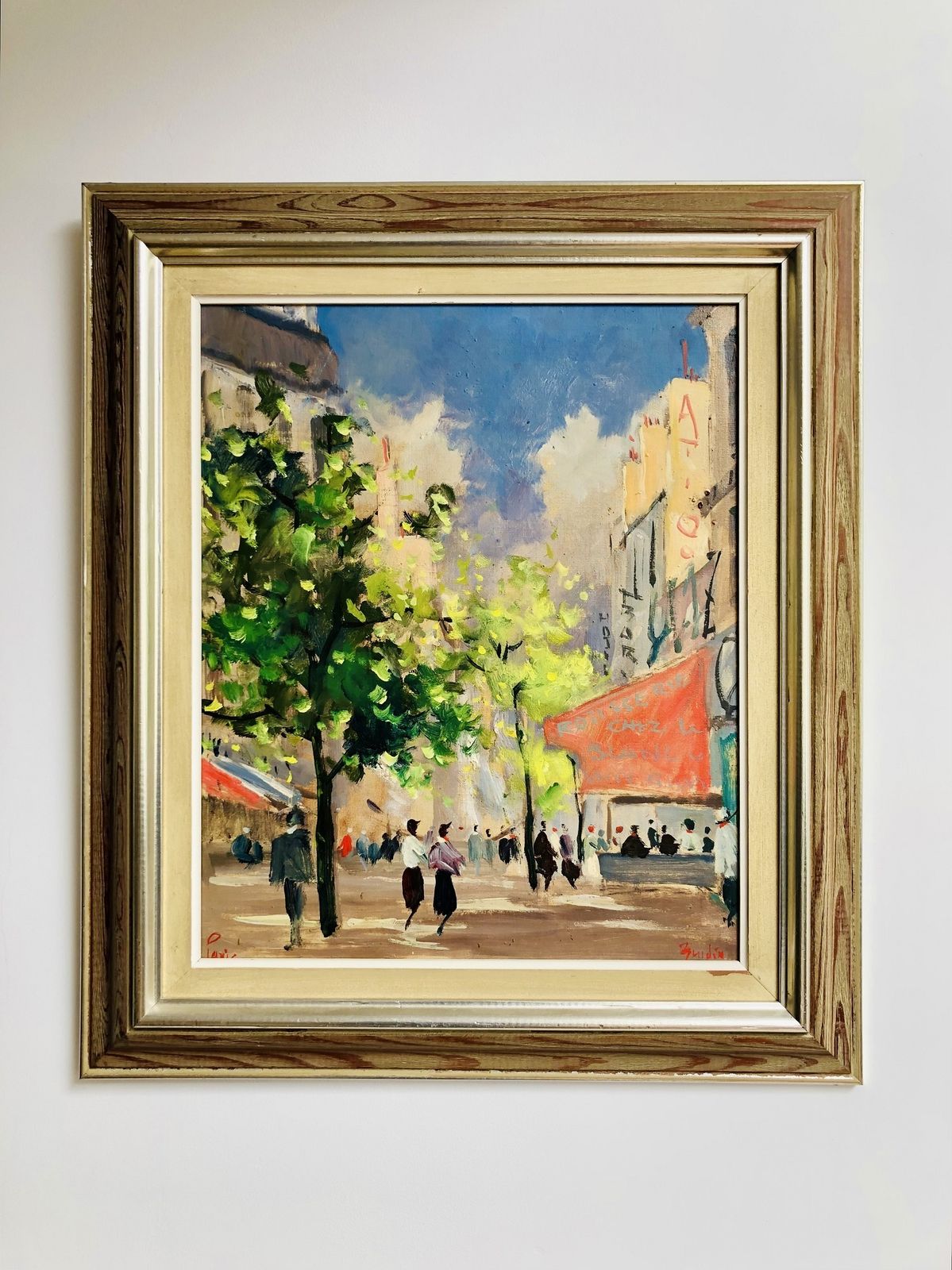 Paris Oil Painting Mid Century Parisian Cafe Scene