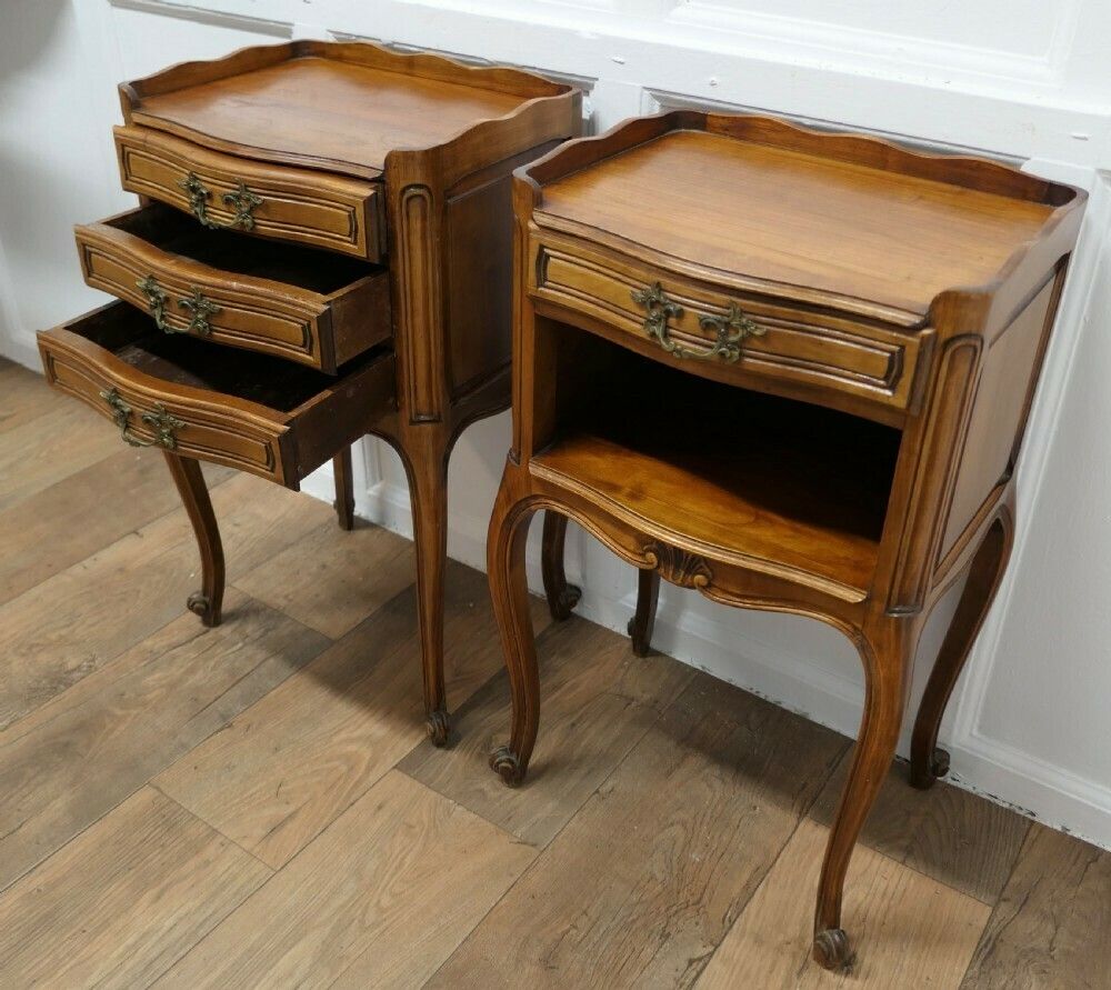 Pair Of French Cherry Wood Bedside Cabinets Or Cupboards photo vintage