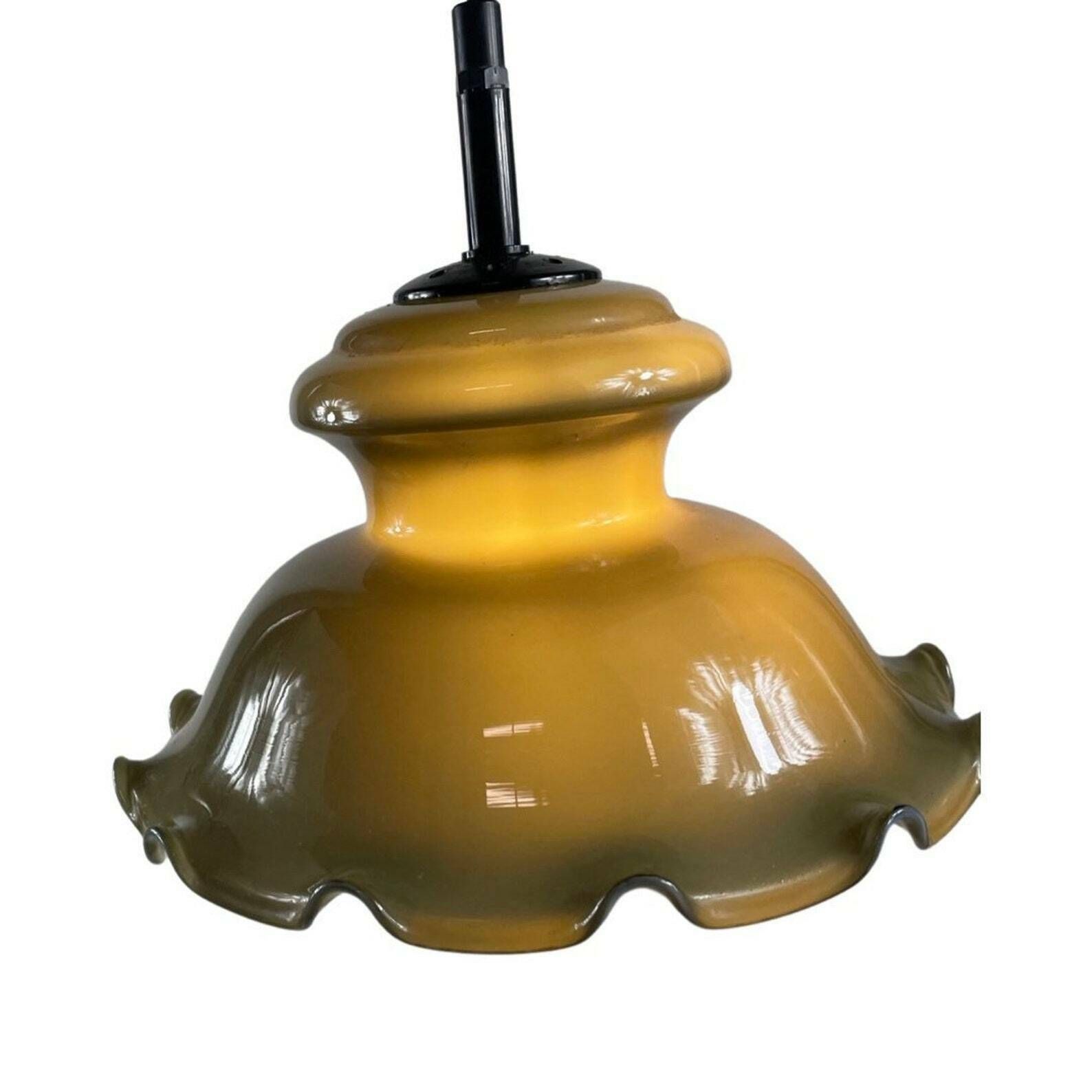 Vintage   Skirt / Hankerchief Shaped Lamp   Hanging Fixture   Glass   Green Outside / White Inside photo 71.0