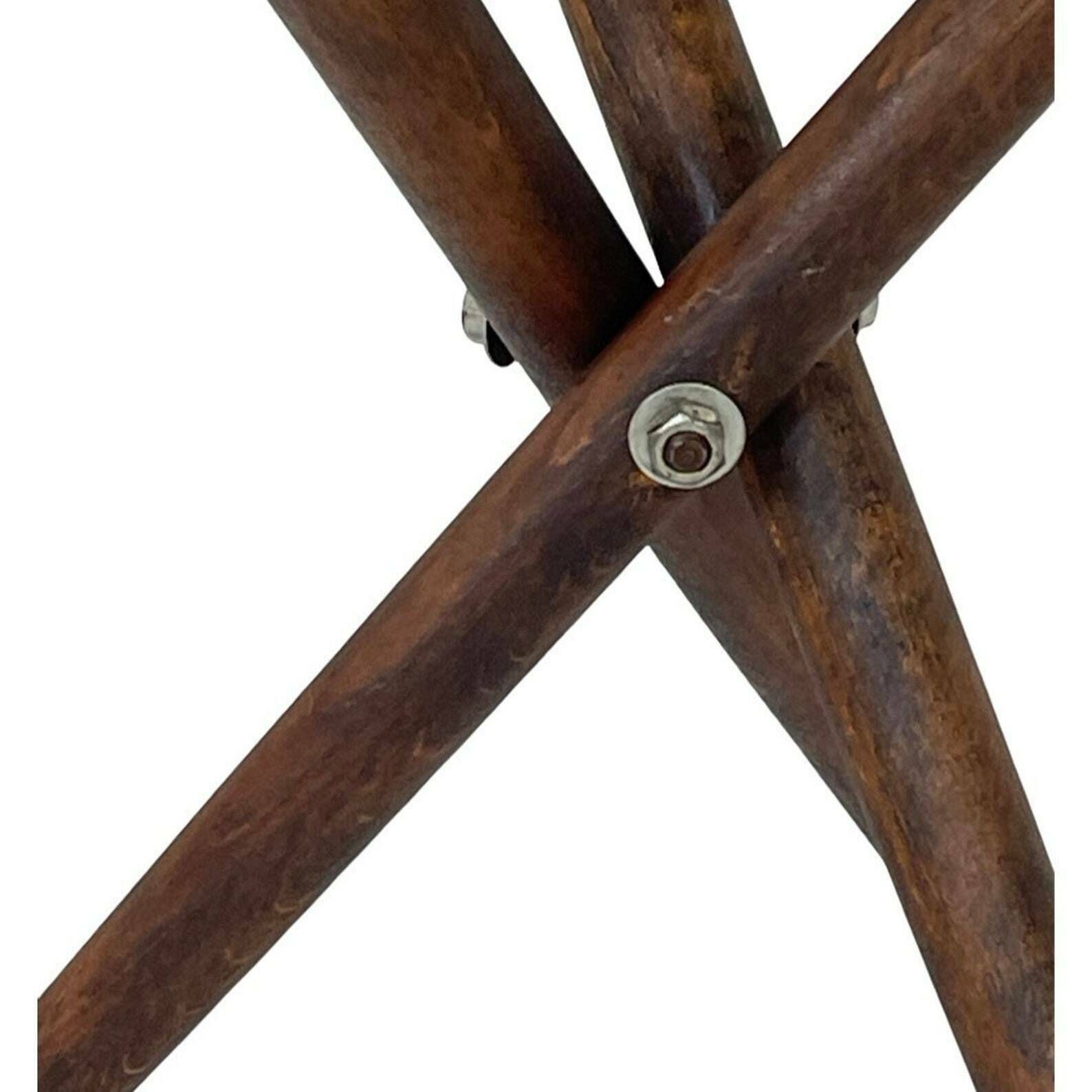 Hunting Chair   Foldable Tripod Stool   Wood And Leather Upholstery   Military Campaign Style   Light Brown photo for sale