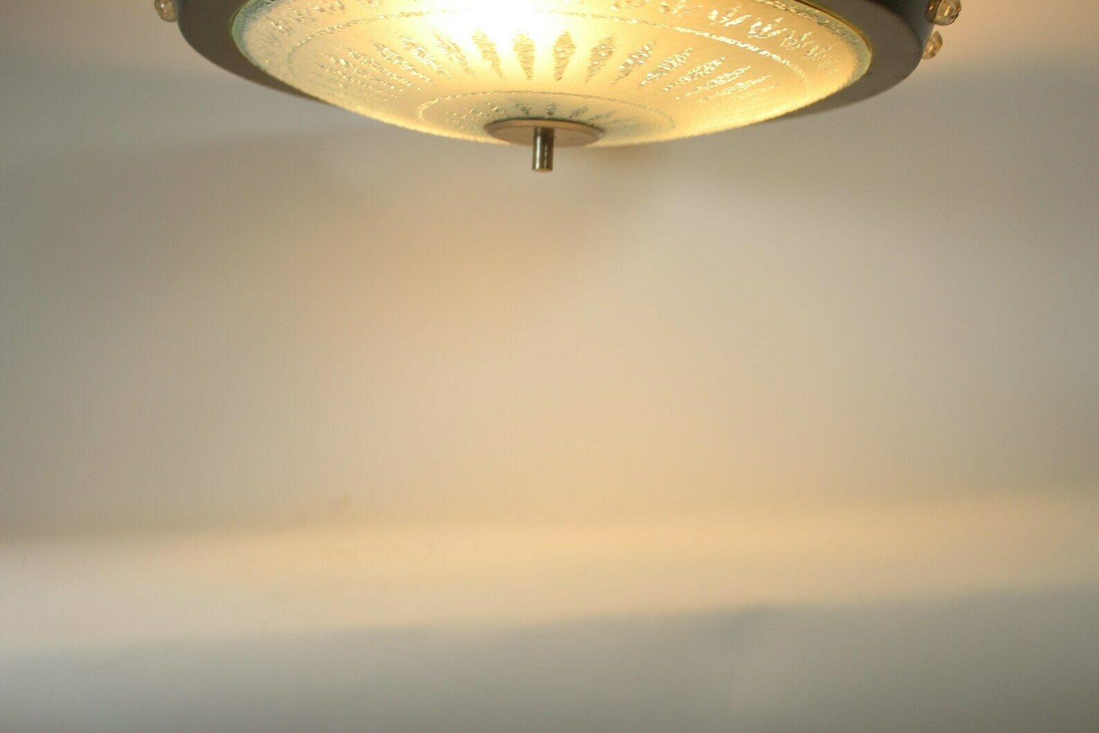 Vintage 70’s Hanging Pendant With Glass Bottom And Metal Brim photo 245.0
