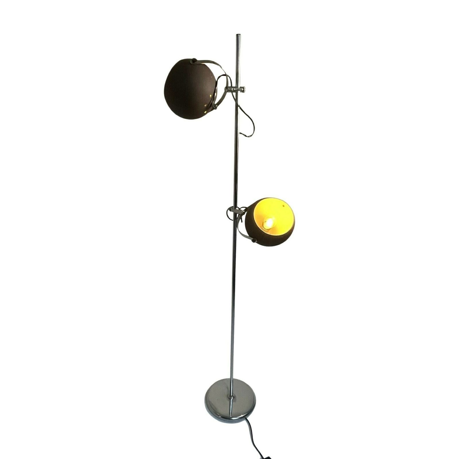 Gepo   Space Age Design / Mcm Floor Lamp With Two Shades   Brown Shades On A Chrome Base