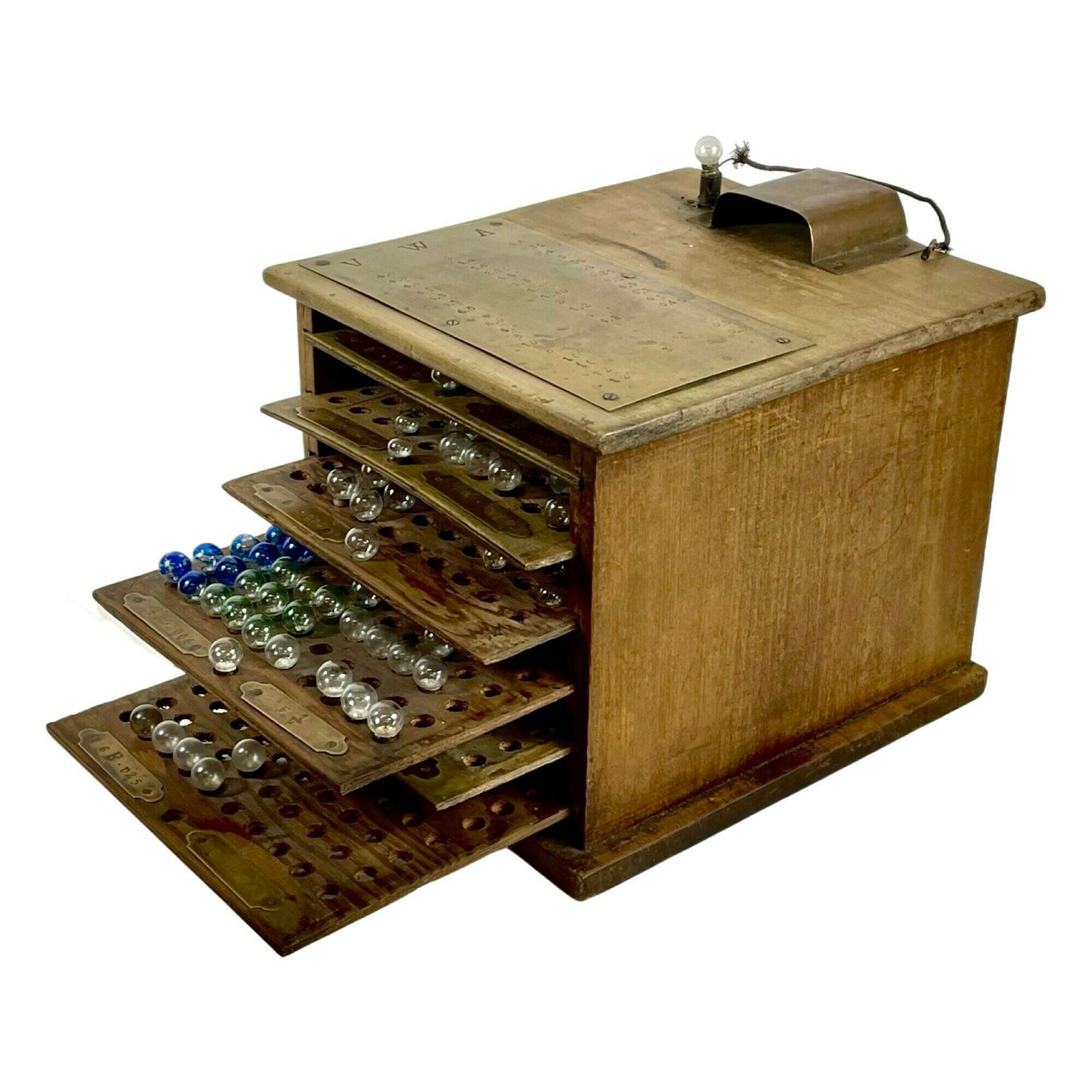 Antiek Vooroorlogs Garagedisplay Voor Lampen/Gloeilampen – Ca. 1910 – Frankrijk – Handgemaakt – Uiterst Zeldzaam