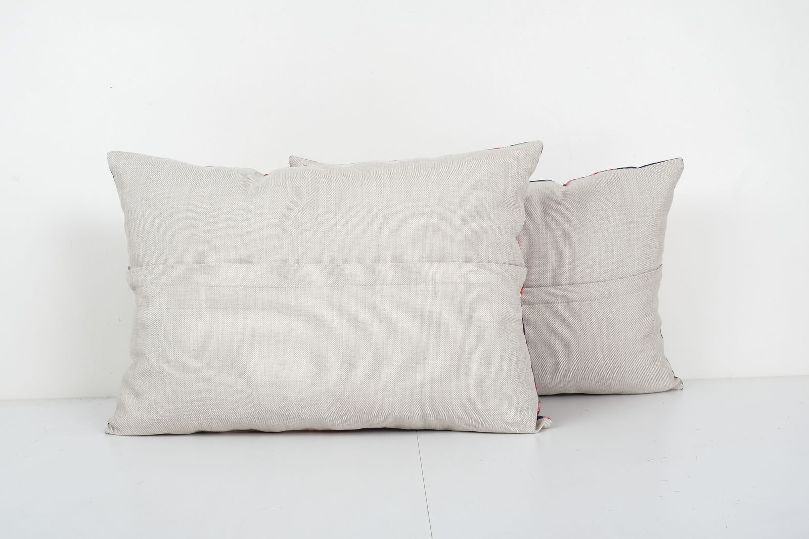Mid 20th Century Blue Floral Lumbar Pillows, Set Of Two Uzbek Cushion Cover photo furniture