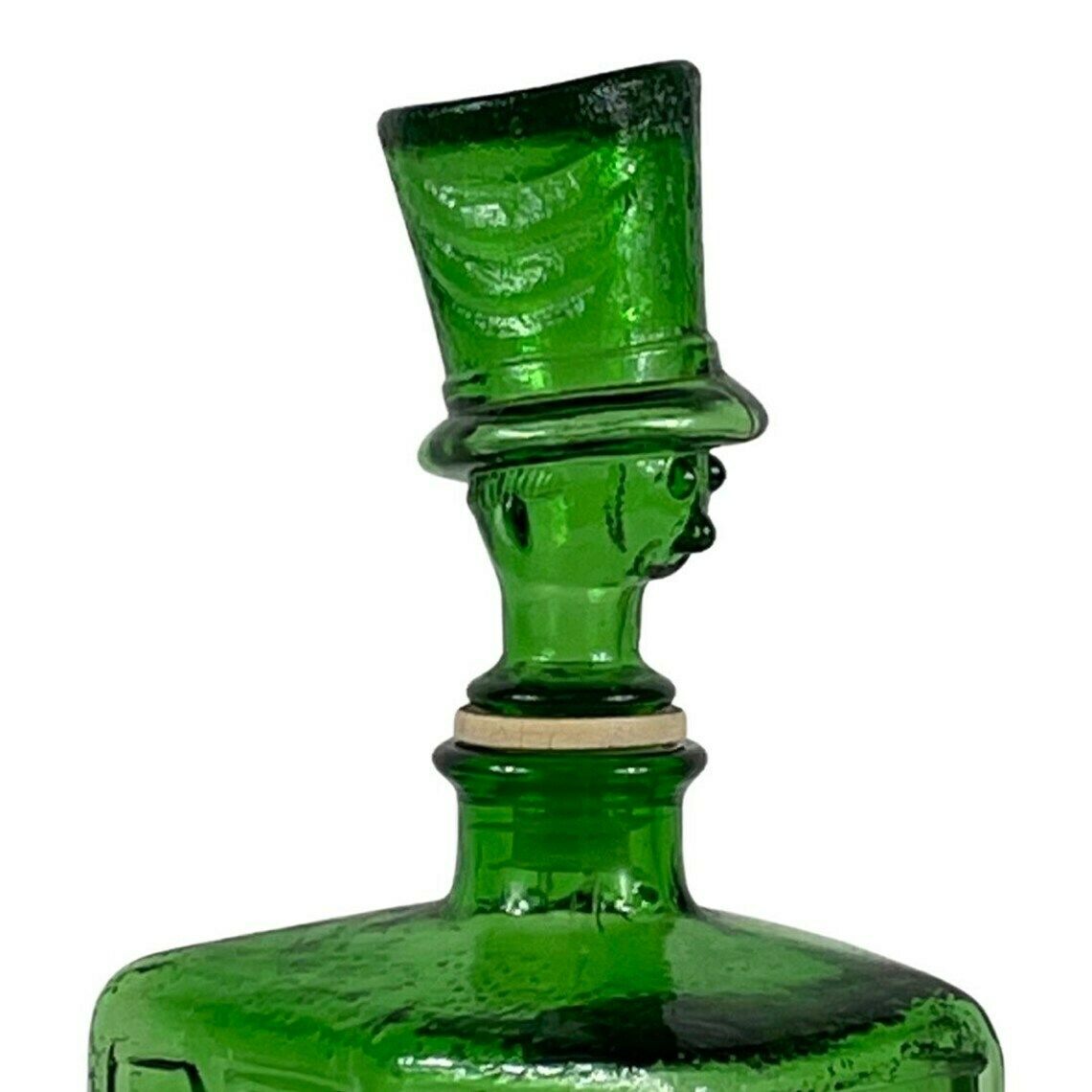 Empoli   Italy, 1960’s   Green Glass   Comical Car Decorative Bottle With Man In Hat As Top photo Home Decor