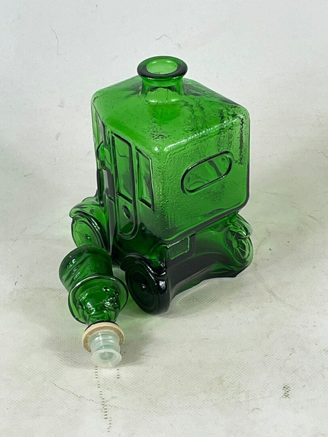photo for sale Empoli   Italy, 1960’s   Green Glass   Comical Car Decorative Bottle With Man In Hat As Top