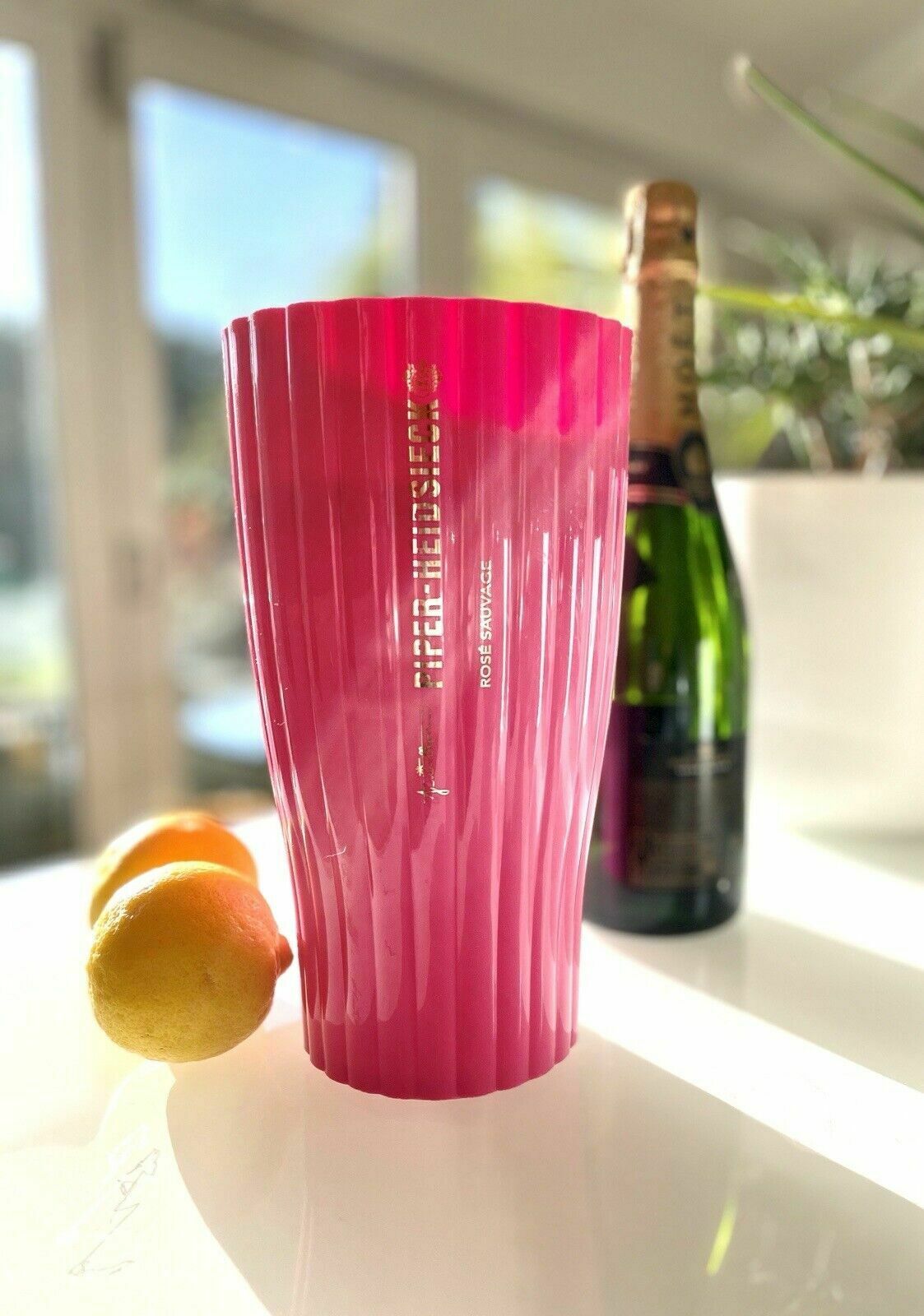 Fluted Acrylic Piper Heidsieck Champagne Ice Bucket Pink Signature Piece Rare