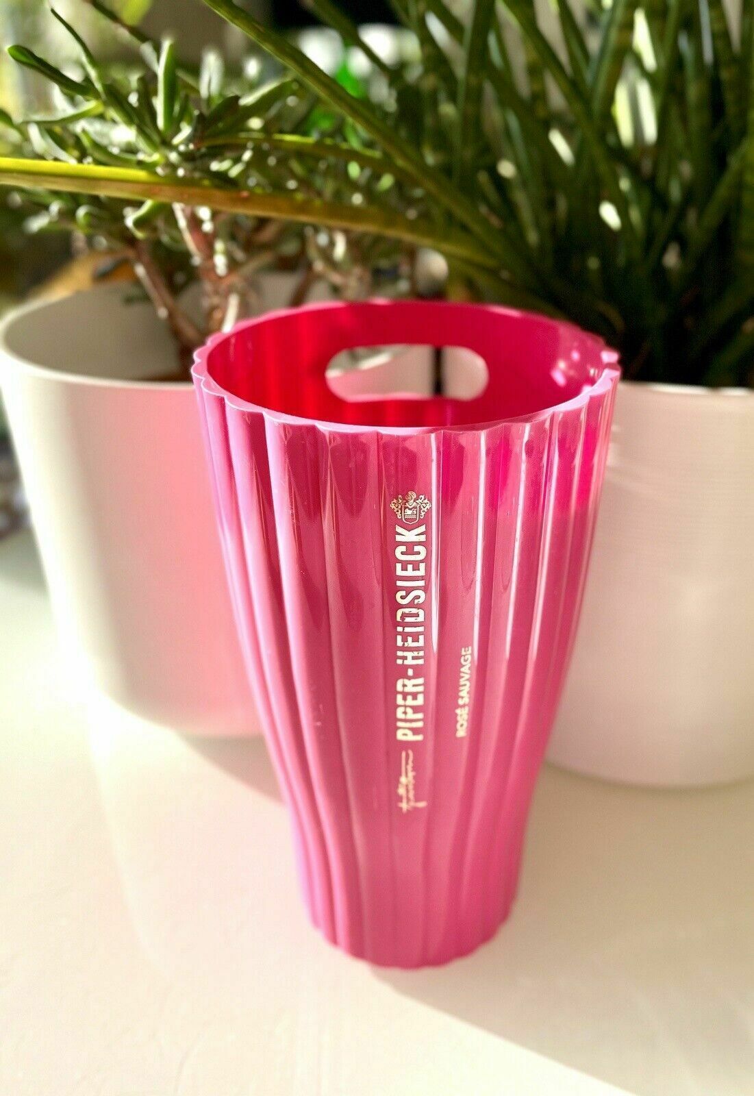 Fluted Acrylic Piper Heidsieck Champagne Ice Bucket Pink Signature Piece Rare photo Home Decor