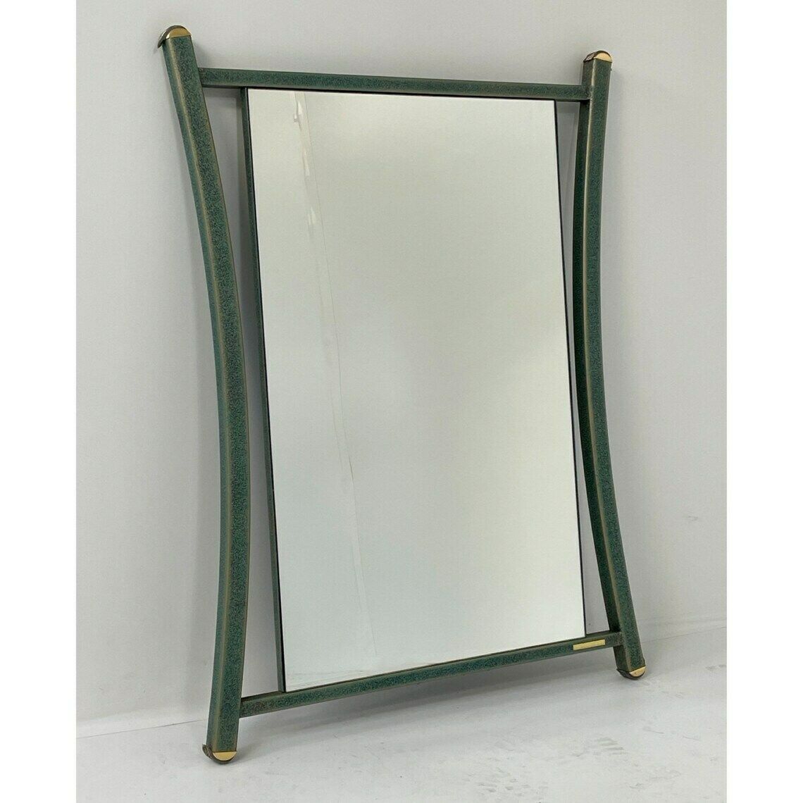 Pierre Vandel Paris Hallway Mirror Green Metal Frame With Brass Accents