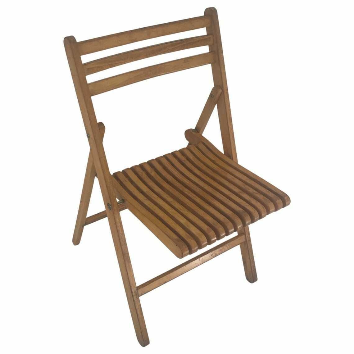 photo for sale Vintage   Folding Chair With Curved Seat   Light Oak (Wood Grain)   Multiple In Stock!