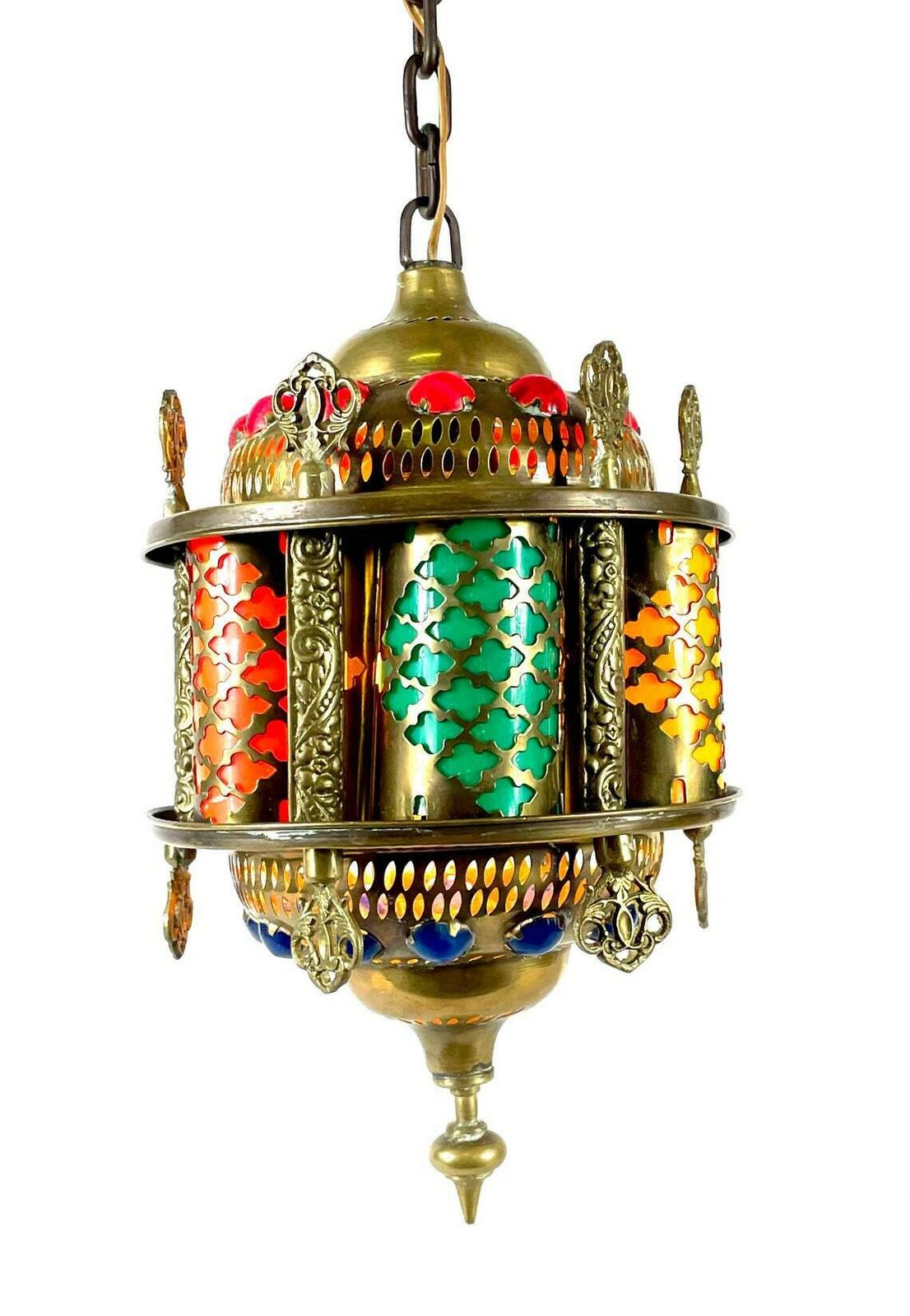 Arabische Hanglamp – Messing Met Veelkleurige Kunststof Elementen