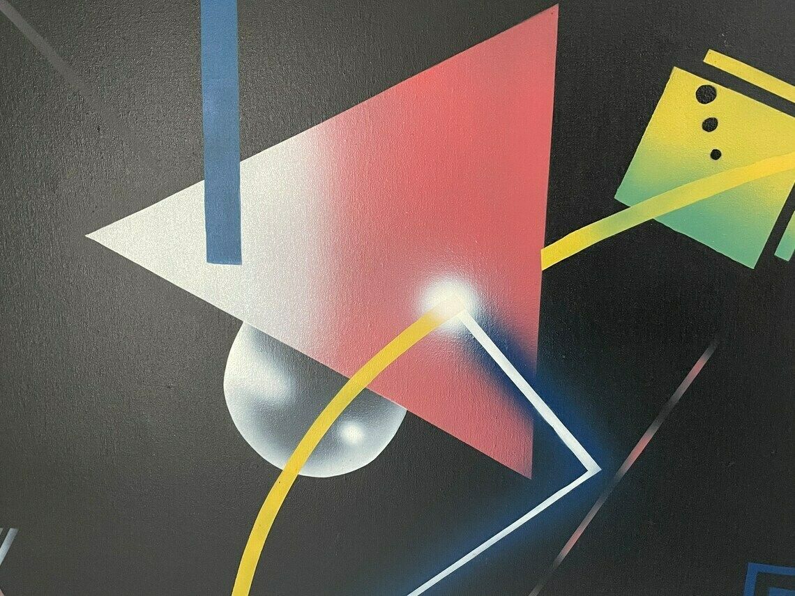 Memphis Stijl / Postmodern   Airbrush Op Doek   Abstract   Gesigneerd Door De Kunstenaar   Jaren 1980/1990 photo for sale