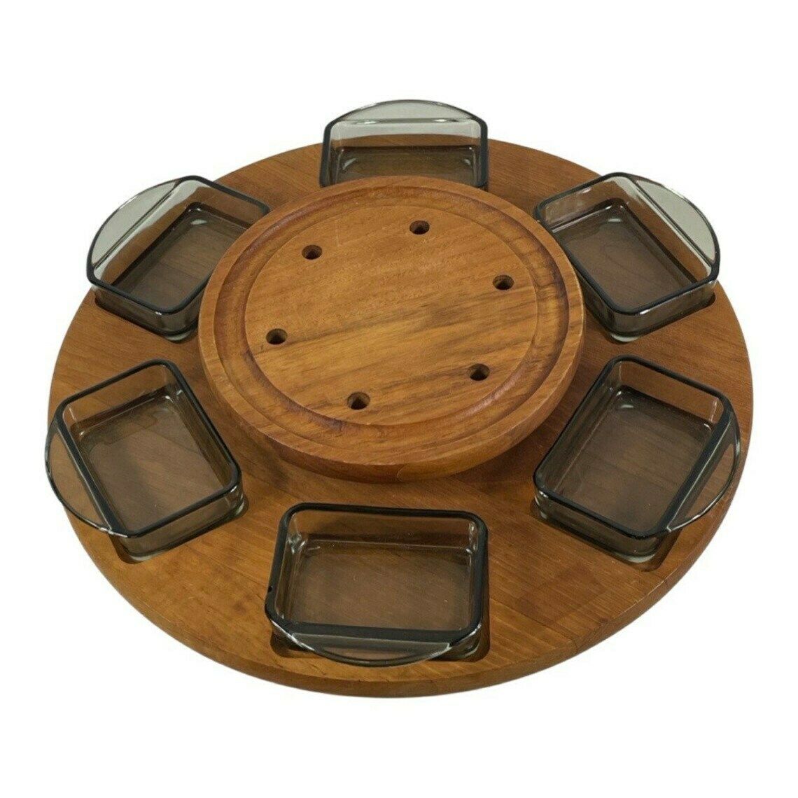 Digsmed   Lazy Susan / Serving Tray   Teak Wood And Smoked Glass   1950’s Scandinavian Design